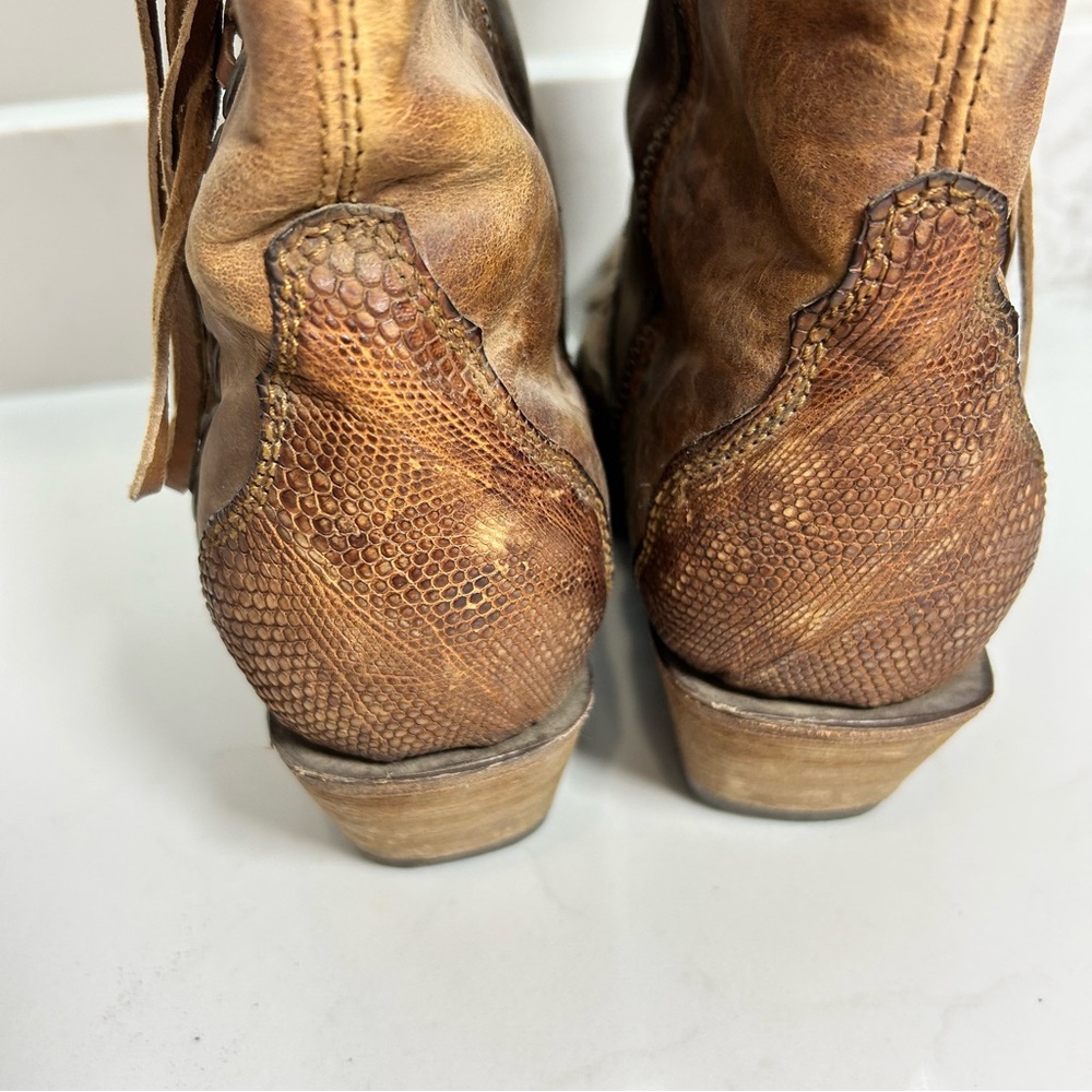 Women’s Corral Honey Lizard Laser Overlay and Lace Up Boots 9M Snip Toe Zip - Picture 9 of 12